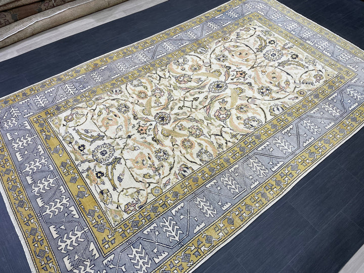 Beige Turkish Runner Rug 6' 4" x 10' 6" Hand-Knotted