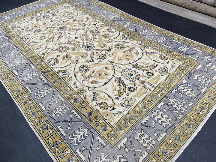 Beige Turkish Runner Rug 6' 4" x 10' 6" Hand-Knotted border