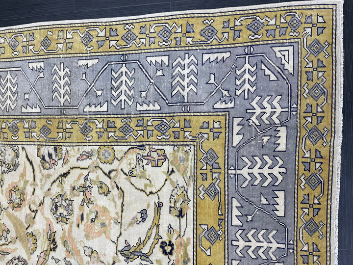 Beige Turkish Runner Rug 6' 4" x 10' 6" Hand-Knotted reverse