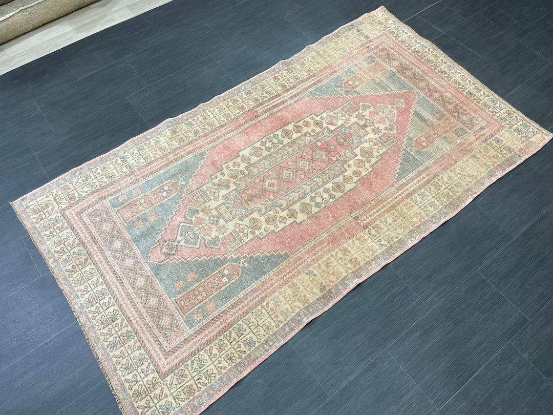 Beige Turkish Oushak Rug 3' 10" x 7' Hand-Knotted