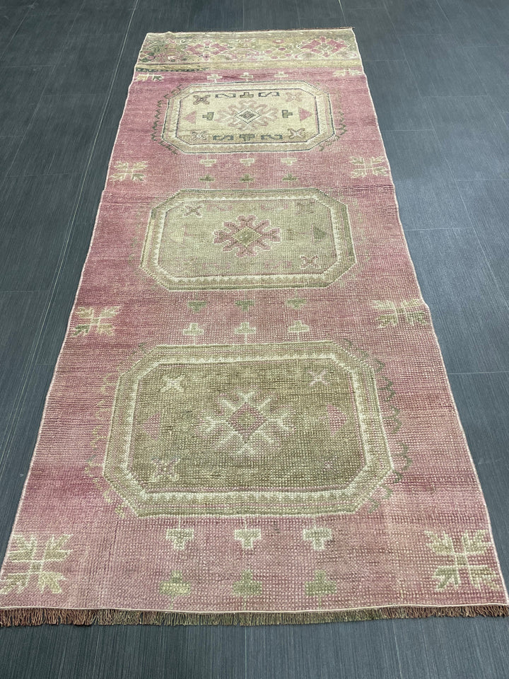 Beige Turkish Runner Rug 2' 11" x 7' 5" Hand-Knotted reverse