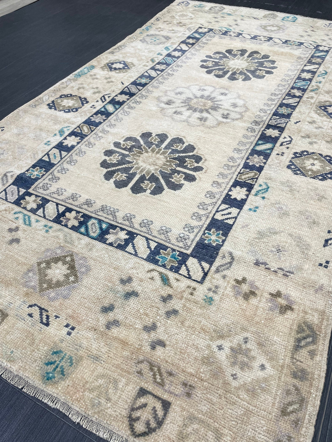 Beige Turkish Oushak Rug 3' 7" x 6' 3" Hand-Knotted field