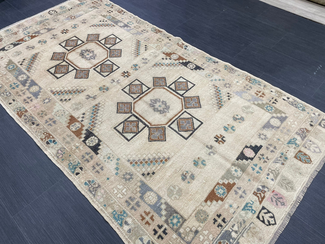 Beige Turkish Oushak Rug 3' 7" x 6' 9" Hand-Knotted