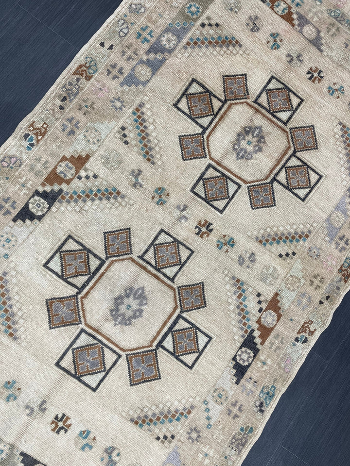 Beige Turkish Oushak Rug 3' 7" x 6' 9" Hand-Knotted field