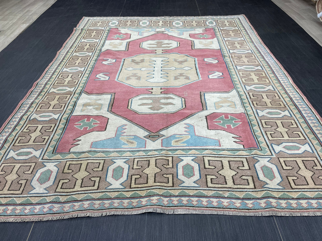 Beige Turkish Oushak Rug 6' 1" x 8' Hand-Knotted