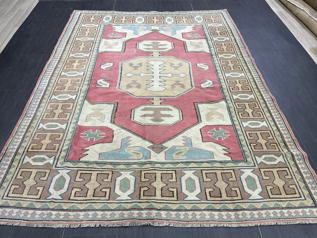 Beige Turkish Oushak Rug 6' 1" x 8' Hand-Knotted detail