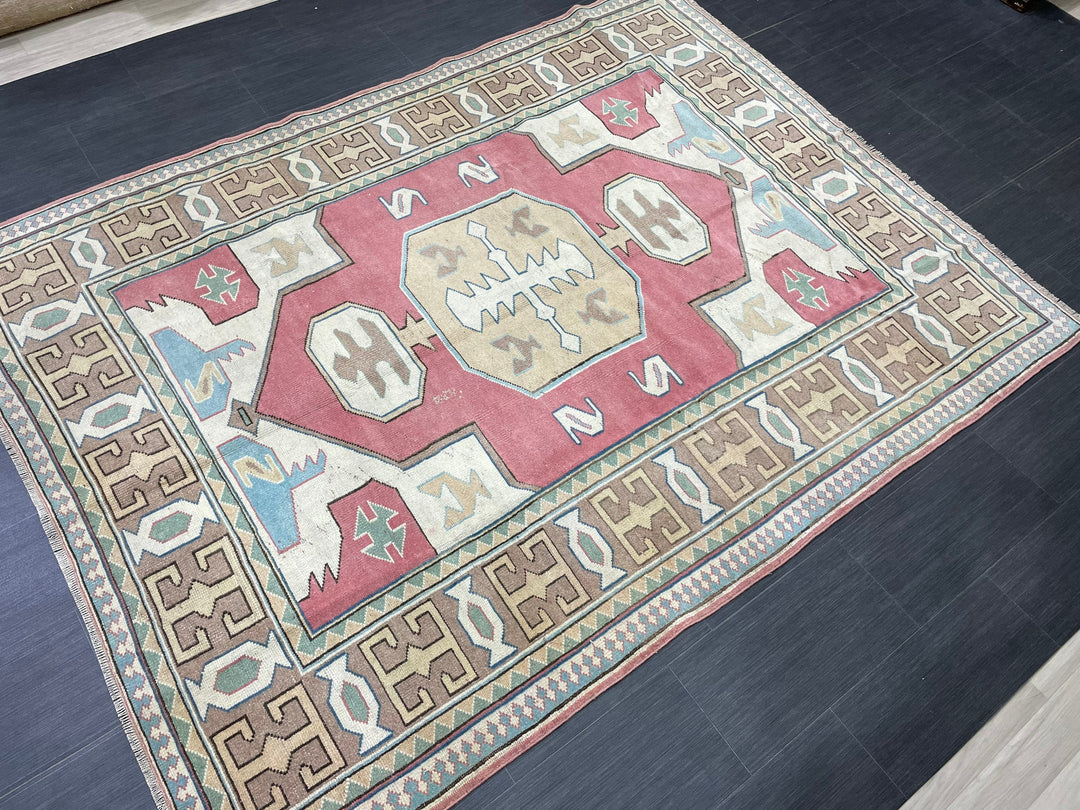 Beige Turkish Oushak Rug 6' 1" x 8' Hand-Knotted field