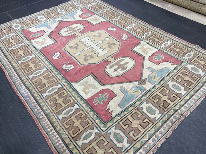 Beige Turkish Oushak Rug 6' 1" x 8' Hand-Knotted reverse