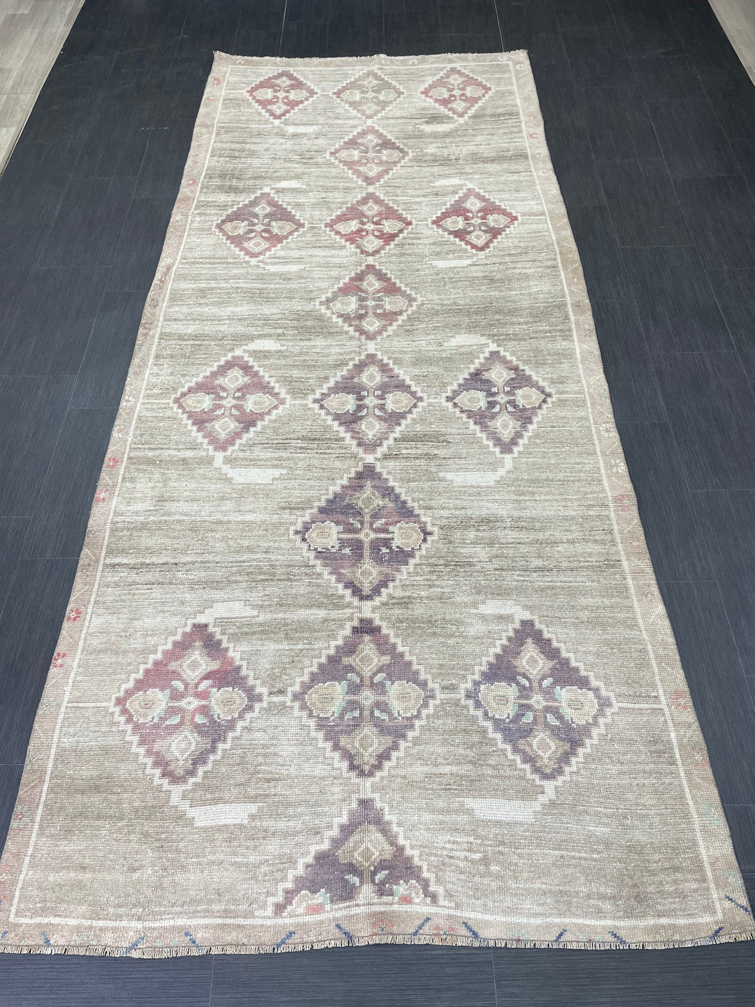 Beige Turkish Oushak Rug 4' 5" x 10' 10" Hand-Knotted border