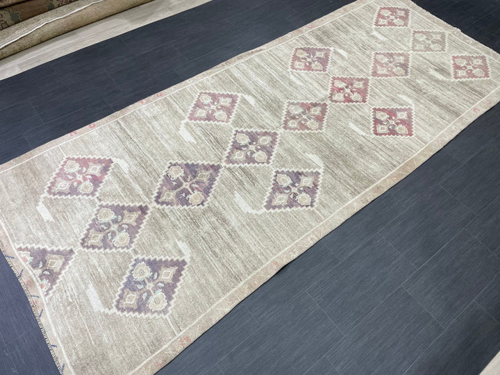 Beige Turkish Oushak Rug 4' 5" x 10' 10" Hand-Knotted field