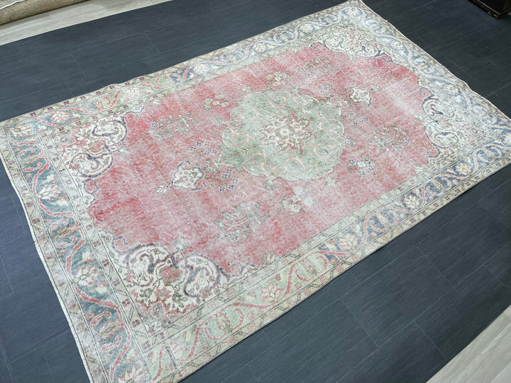 Tan Turkish Oushak Rug 5'7" x 8'11" Hand-Knotted