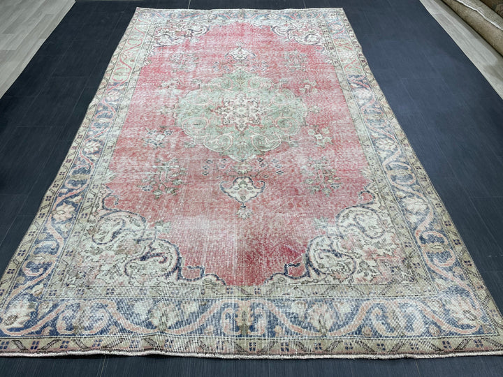 Tan Turkish Oushak Rug 5'7" x 8'11" Hand-Knotted pattern