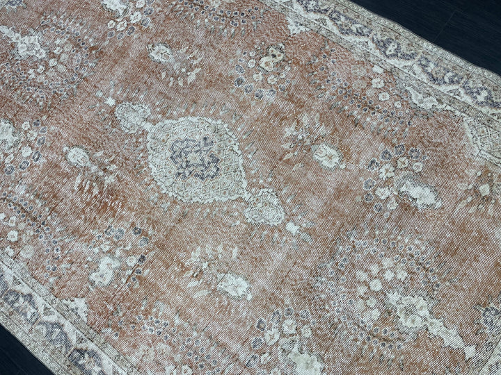 Tan Turkish Oushak Rug 6' 3" x 9' 9" Hand-Knotted close-up