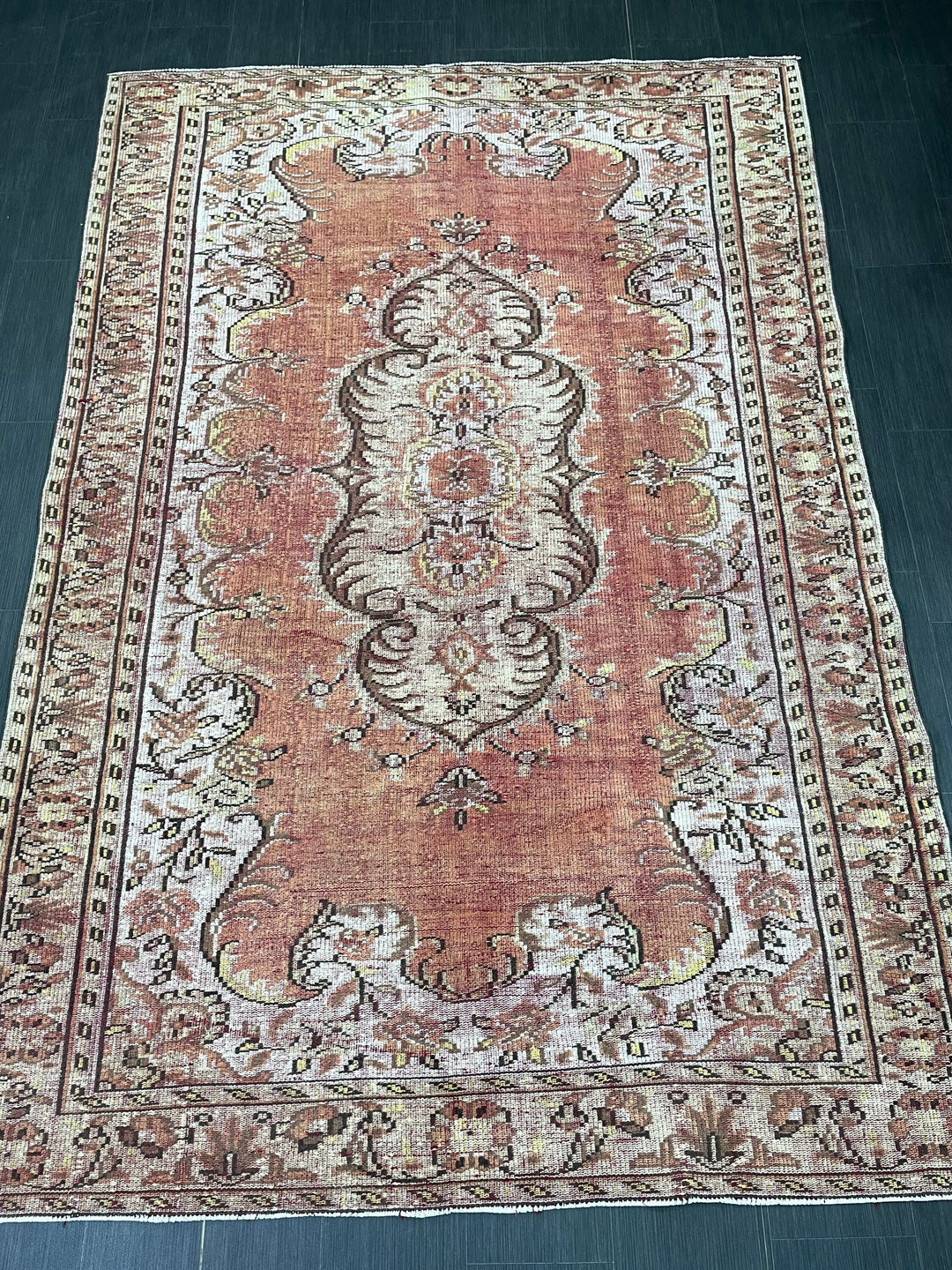Beige Turkish Oushak Rug 6' 5" x 9' 3" Hand-Knotted | No. WR46789