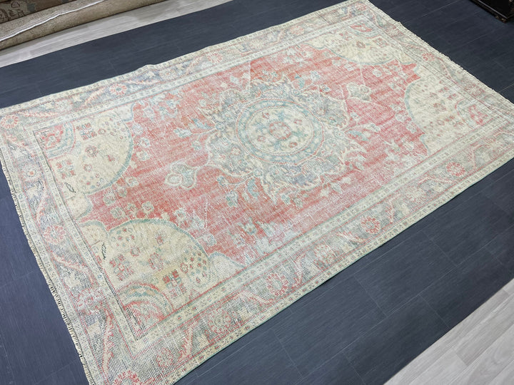 Pink Turkish Oushak Rug 6' 2" x 10' Hand-Knotted