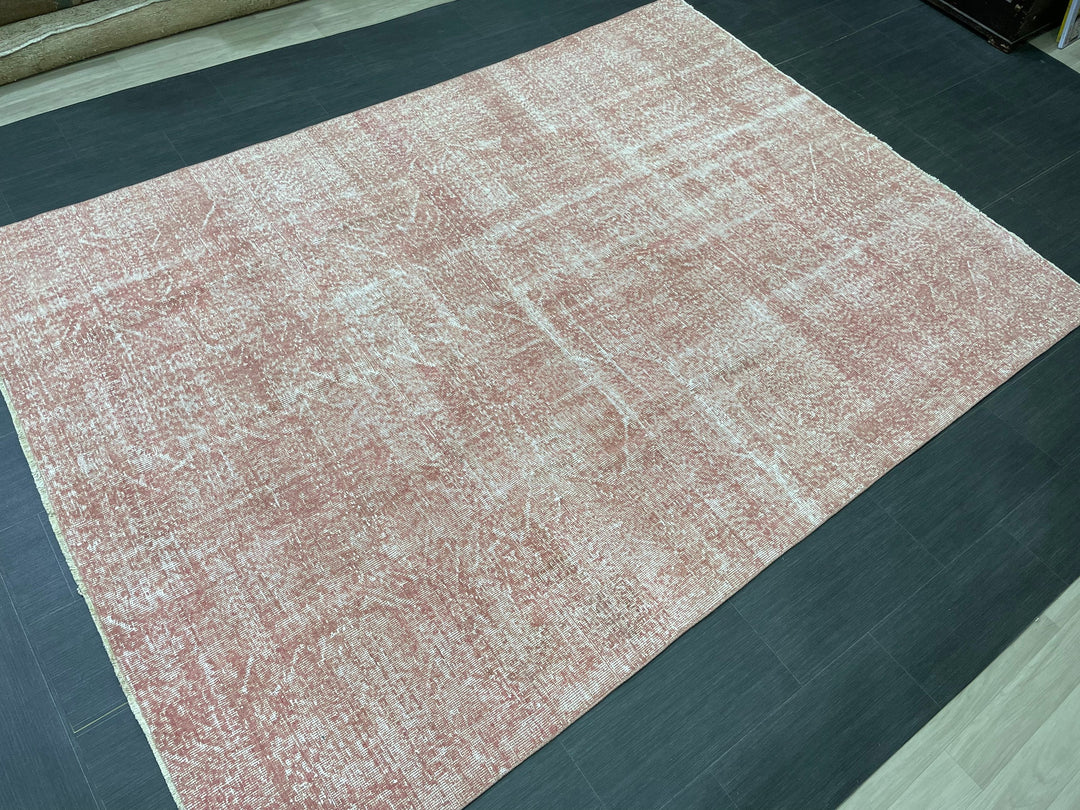 Pink Turkish Oushak Rug 6' 6" x 9' 3" Hand-Knotted detail