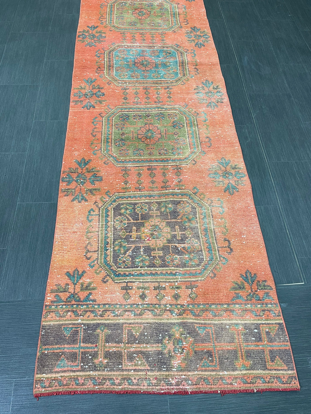 Red Turkish Runner Rug 2' 9" x 11' 1" Hand-Knotted detail