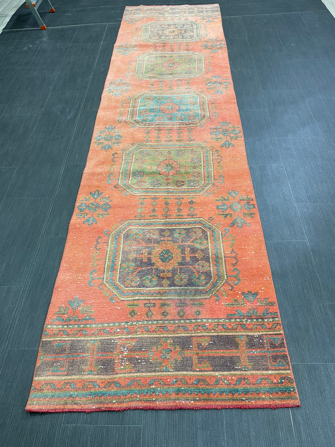 Red Turkish Runner Rug 2' 9" x 11' 1" Hand-Knotted border