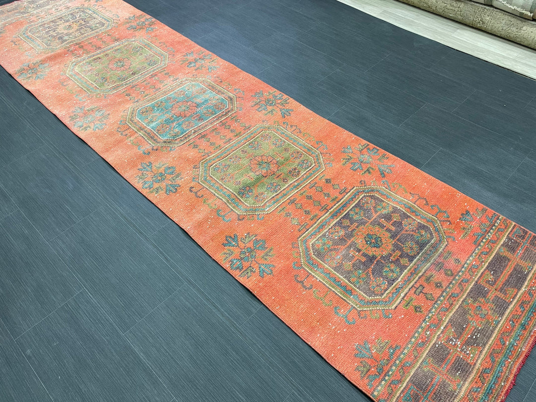 Red Turkish Runner Rug 2' 9" x 11' 1" Hand-Knotted texture