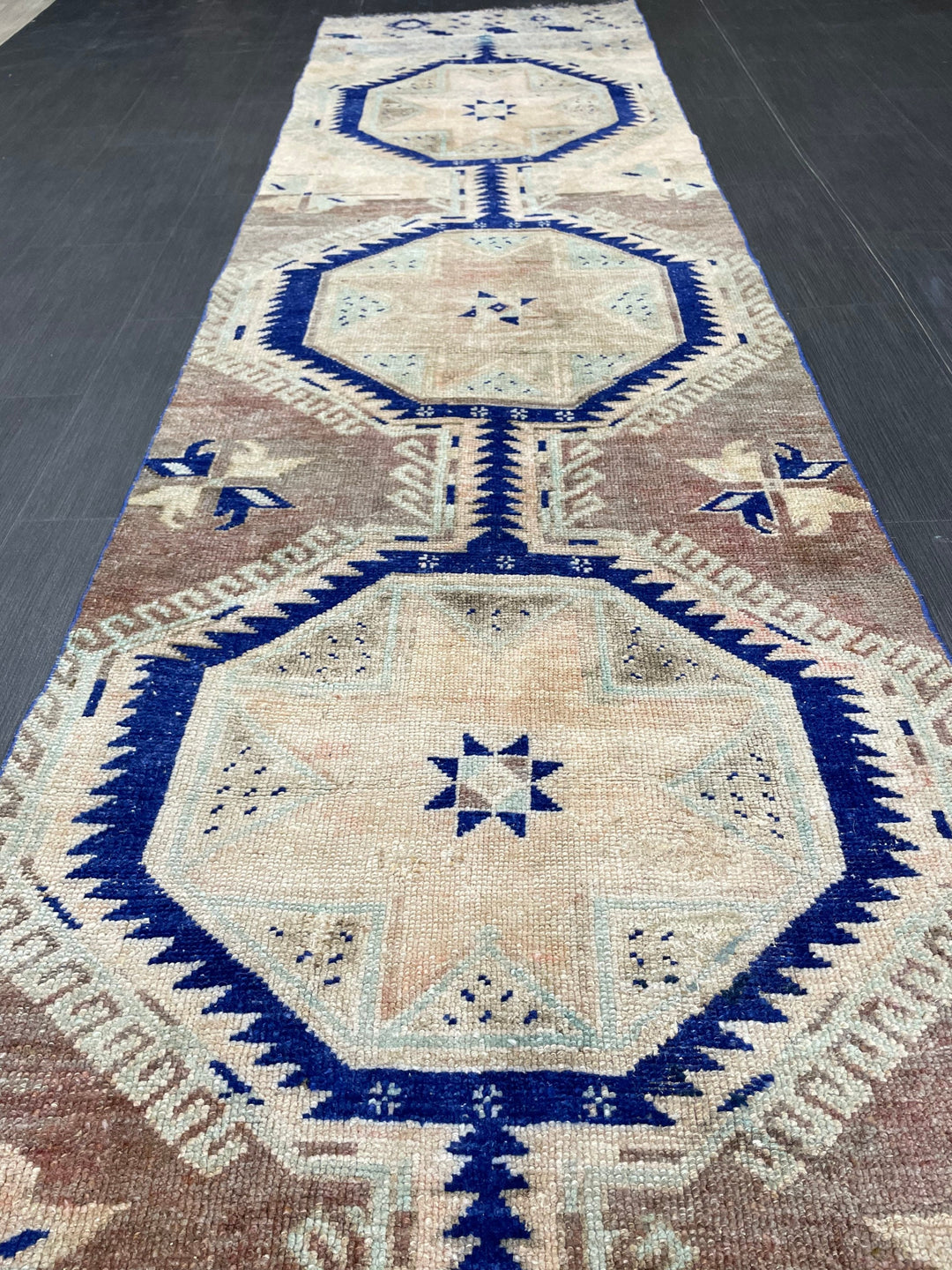 Navy Turkish Runner Rug 2' 9" x 11' 5" Hand-Knotted pattern