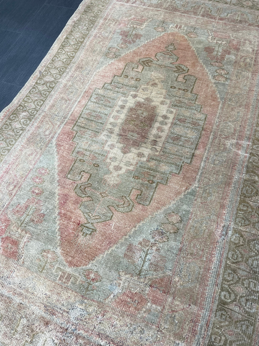 Beige Turkish Oushak Rug 3' 3" x 5' 7" Hand-Knotted close-up