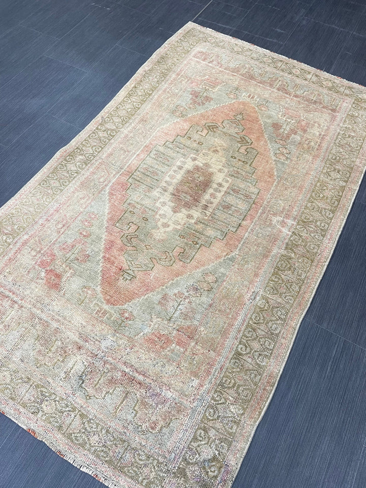 Beige Turkish Oushak Rug 3' 3" x 5' 7" Hand-Knotted border