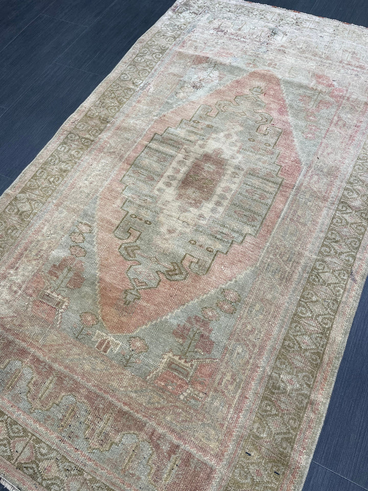 Beige Turkish Oushak Rug 3' 3" x 5' 7" Hand-Knotted field