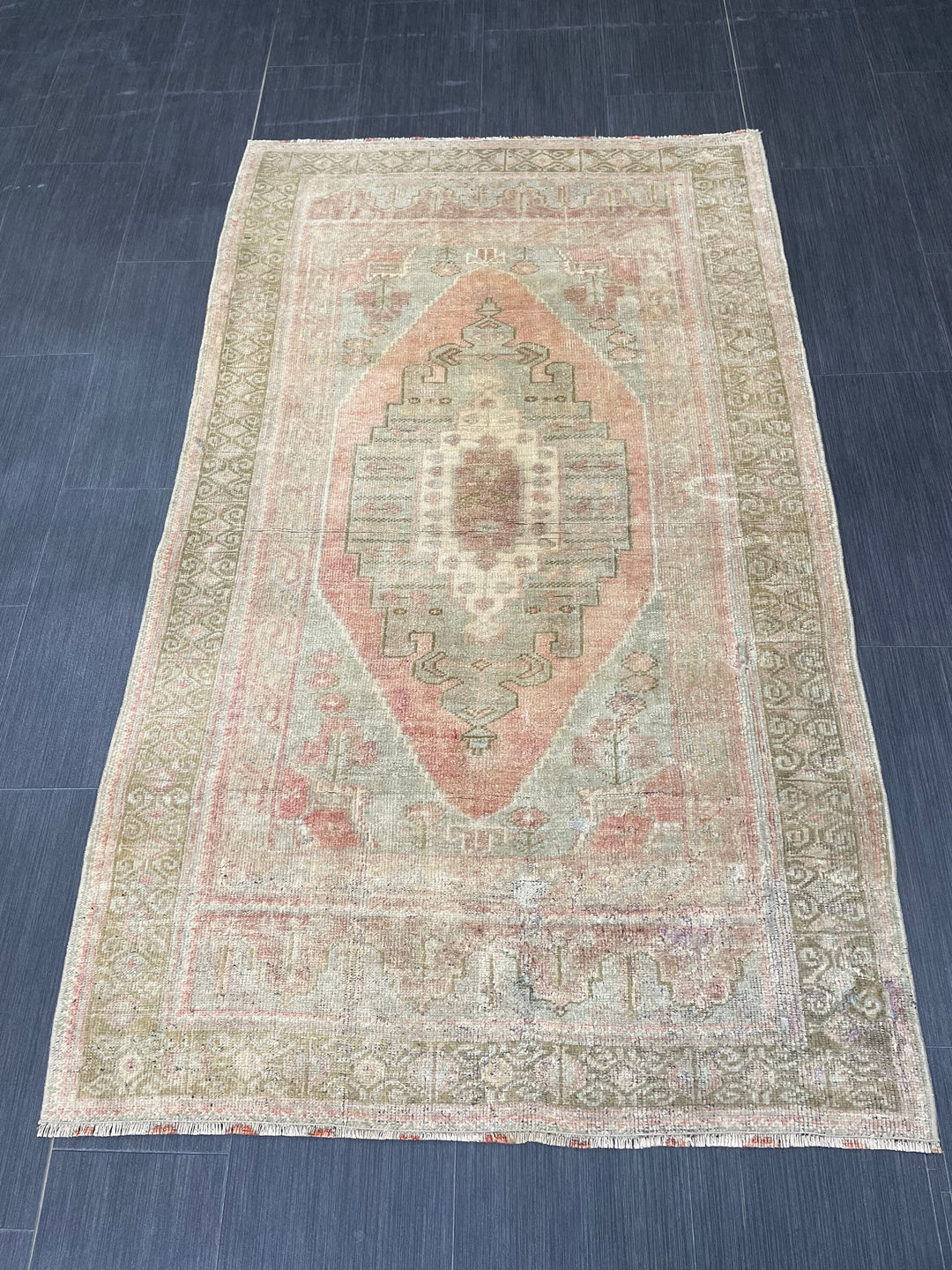 Beige Turkish Oushak Rug 3' 3" x 5' 7" Hand-Knotted texture