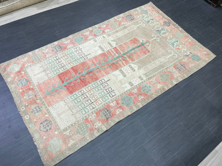 Beige Turkish Oushak Rug 4' 9" x 8' 4" Hand-Knotted