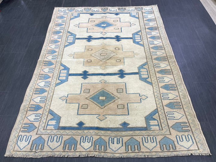 Blue Turkish Oushak Rug 4' 8" x 6' 3" Hand-Knotted | No. WR15623