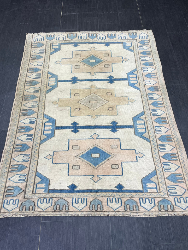 Blue Turkish Oushak Rug 4' 8" x 6' 3" Hand-Knotted | No. WR15623