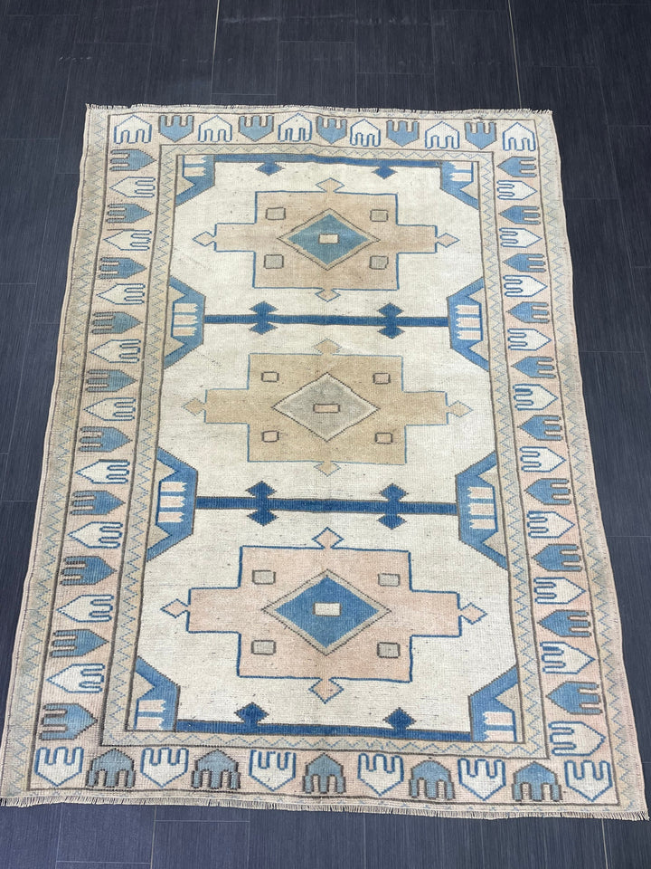 Blue Turkish Oushak Rug 4' 8" x 6' 3" Hand-Knotted | No. WR15623