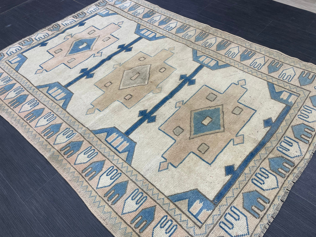 Blue Turkish Oushak Rug 4' 8" x 6' 3" Hand-Knotted | No. WR15623