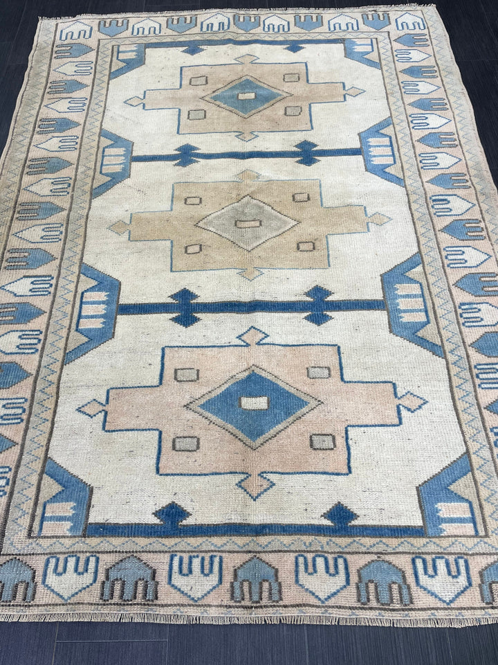 Blue Turkish Oushak Rug 4' 8" x 6' 3" Hand-Knotted | No. WR15623