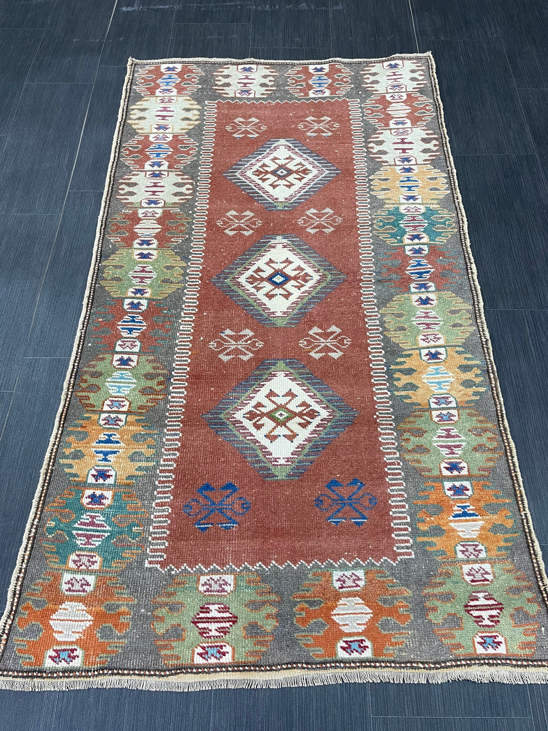 Beige Turkish Runner Rug 3' x 5' 3" Hand-Knotted texture