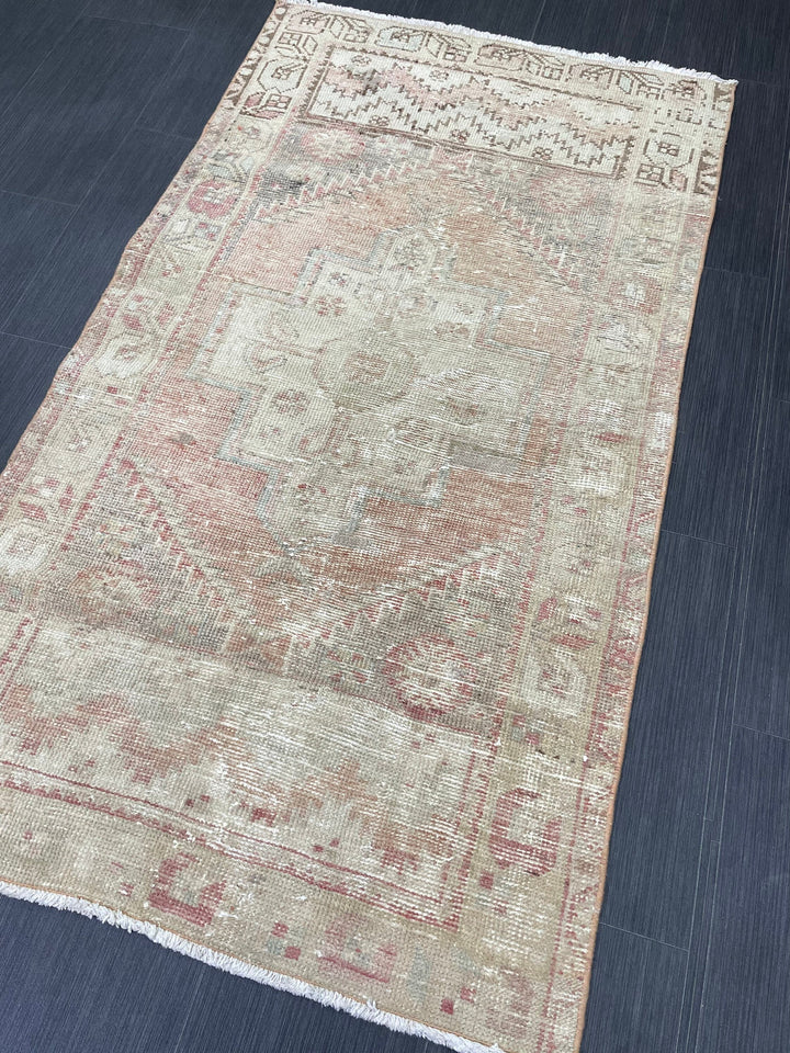 Beige Turkish Runner Rug 3' x 5' 4" Hand-Knotted reverse