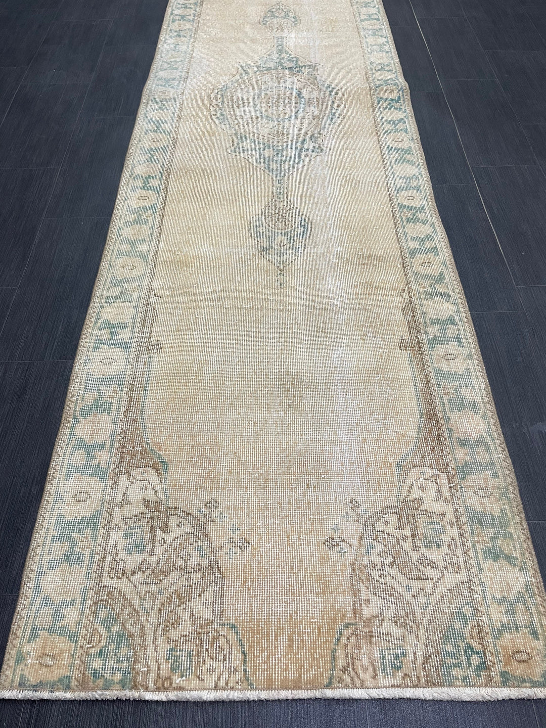 Beige Turkish Runner Rug 2' 11" x 11' 1" Hand-Knotted pattern