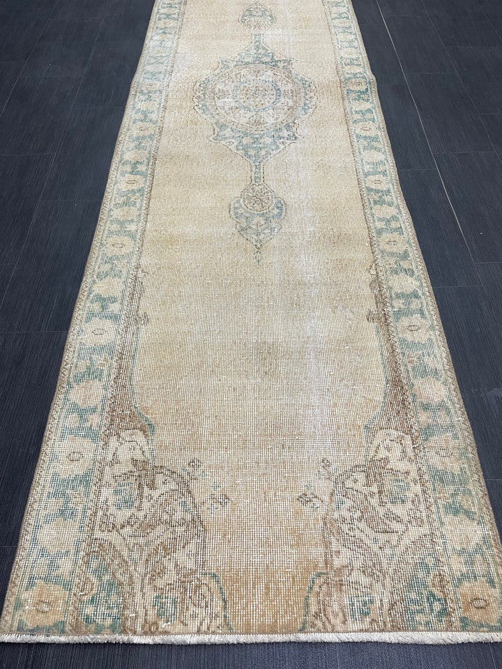 Beige Turkish Runner Rug 2' 11" x 11' 1" Hand-Knotted pattern