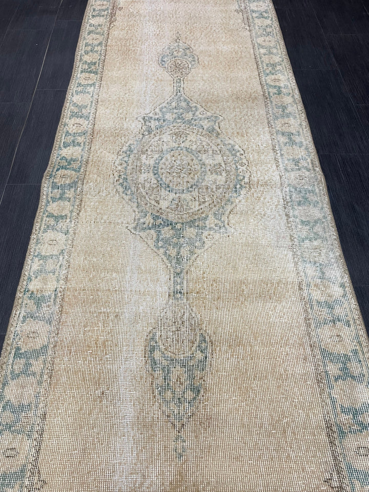 Beige Turkish Runner Rug 2' 11" x 11' 1" Hand-Knotted border