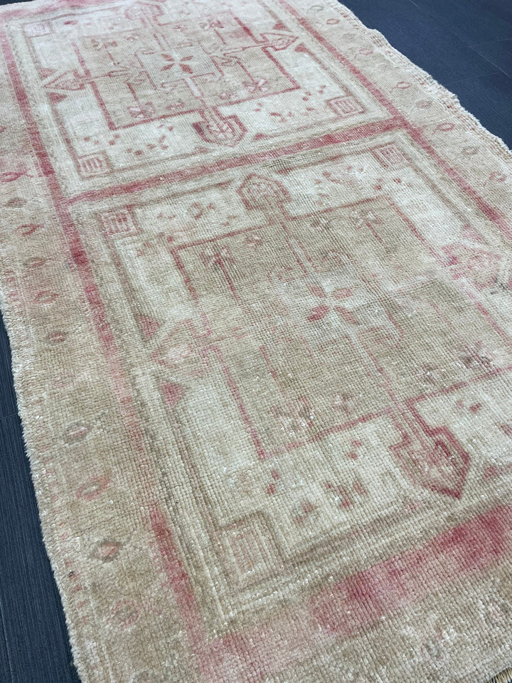 Pink Turkish Oushak Rug 4' 3" x 7' 2" Hand-Knotted pattern