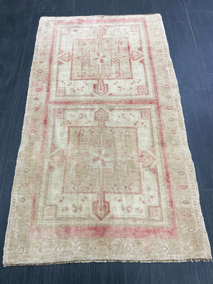 Pink Turkish Oushak Rug 4' 3" x 7' 2" Hand-Knotted field