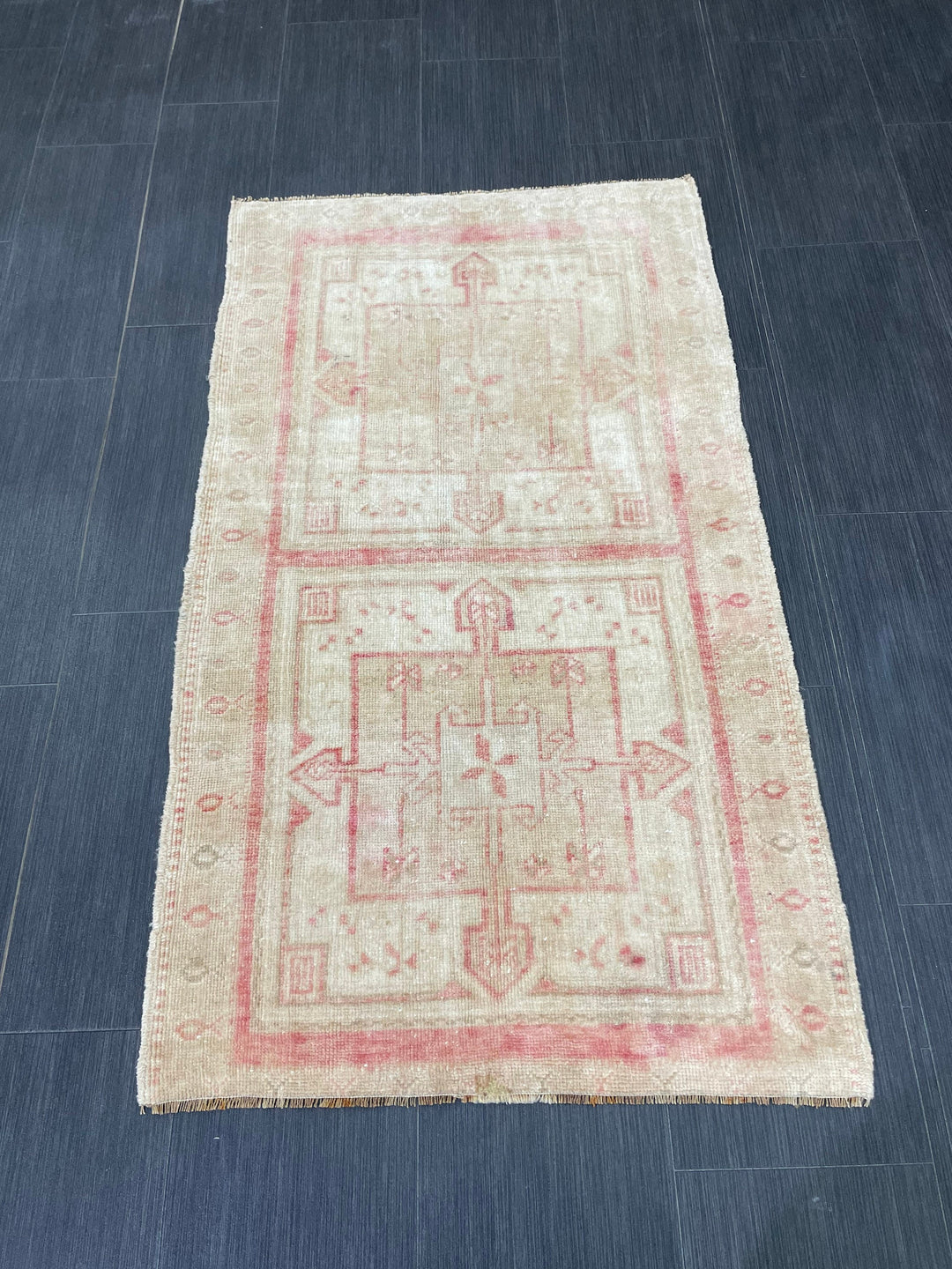 Pink Turkish Oushak Rug 4' 3" x 7' 2" Hand-Knotted texture