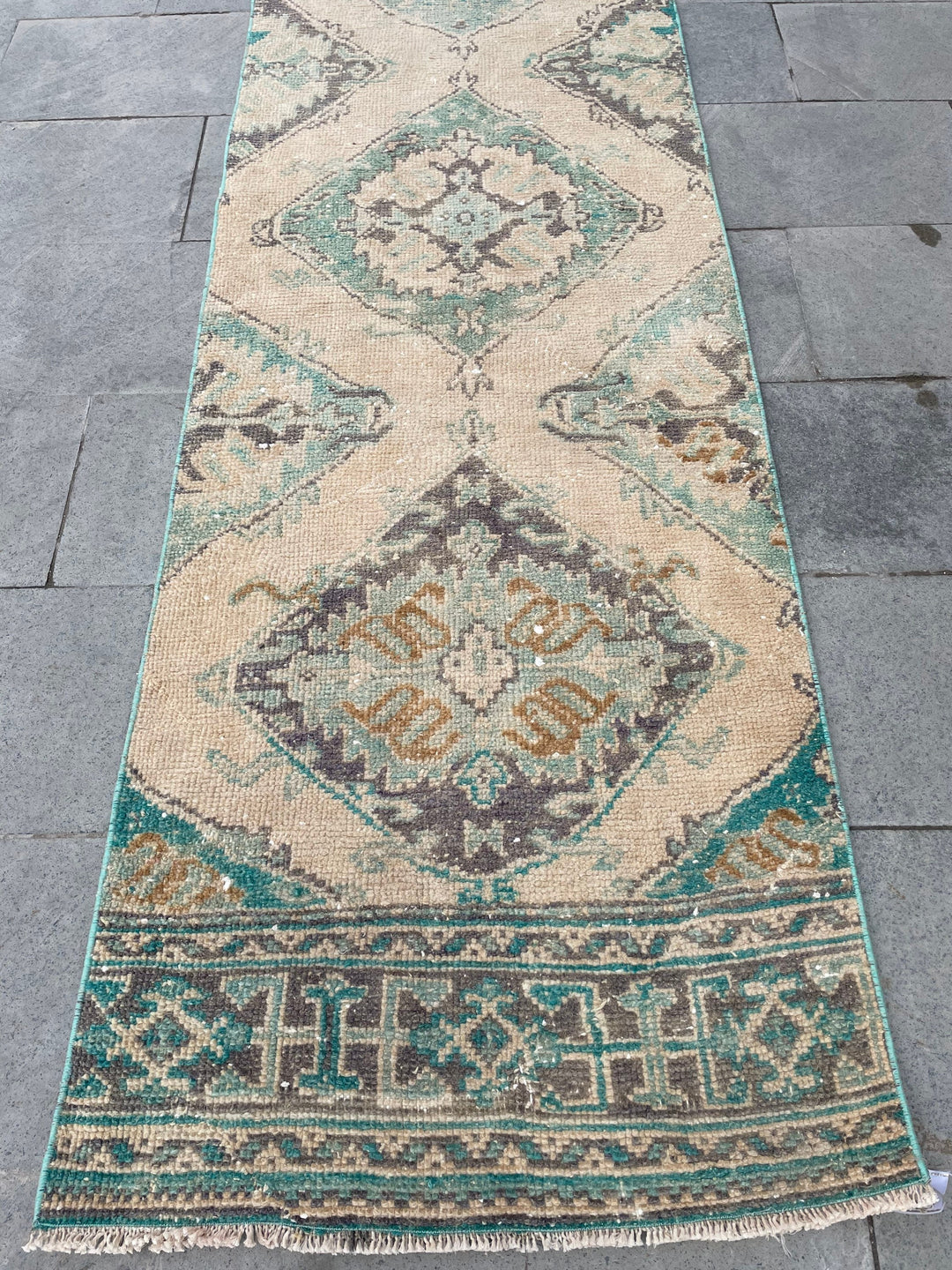 Beige Turkish Runner Rug 2' 6" x 20' 3" Hand-Knotted texture