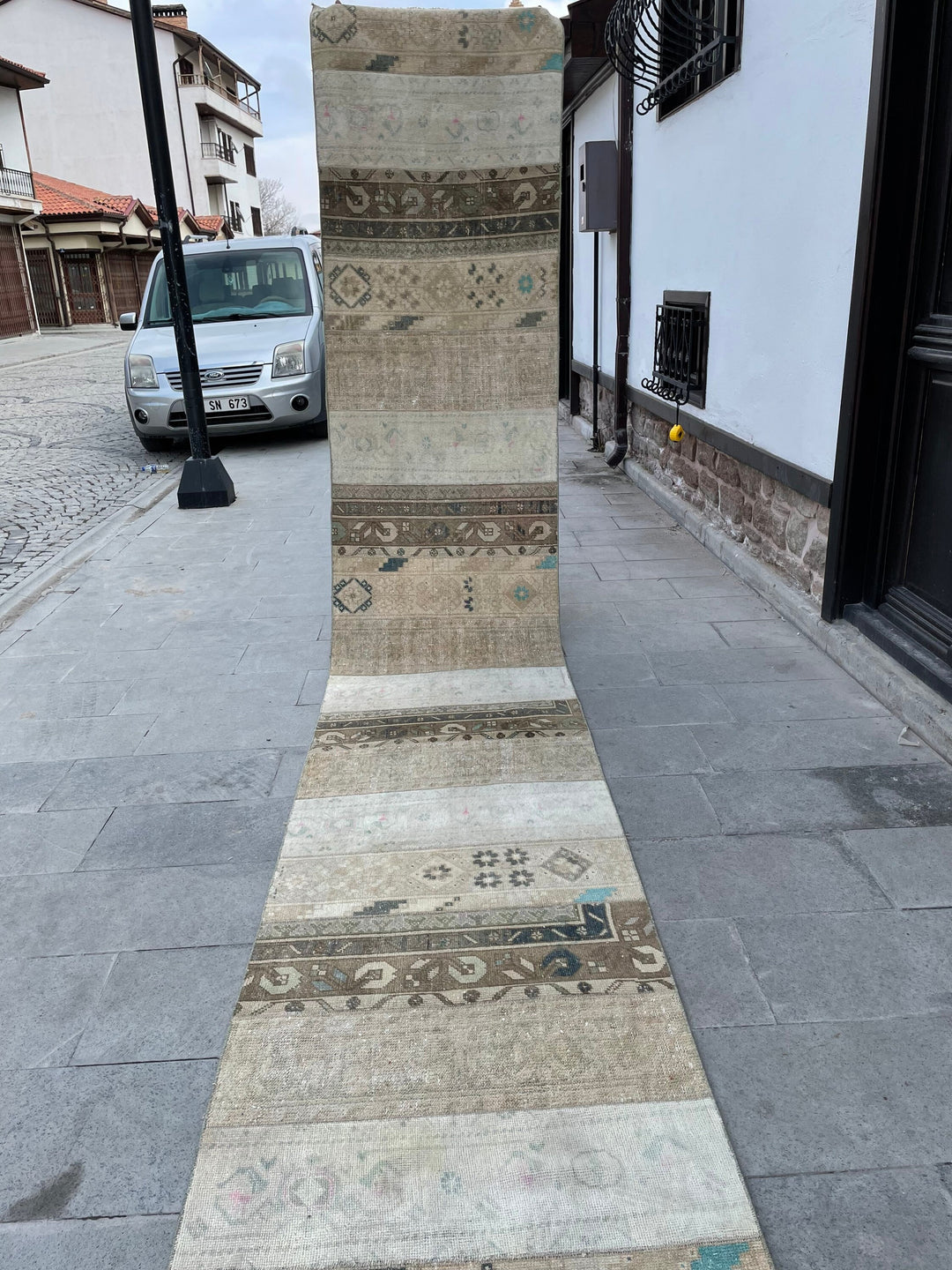 Beige Turkish Runner Rug 2' 8" x 19' 4" Hand-Knotted detail