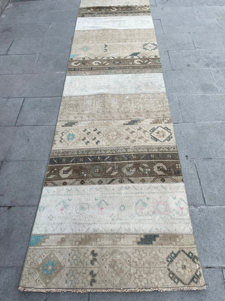 Beige Turkish Runner Rug 2' 8" x 19' 4" Hand-Knotted reverse