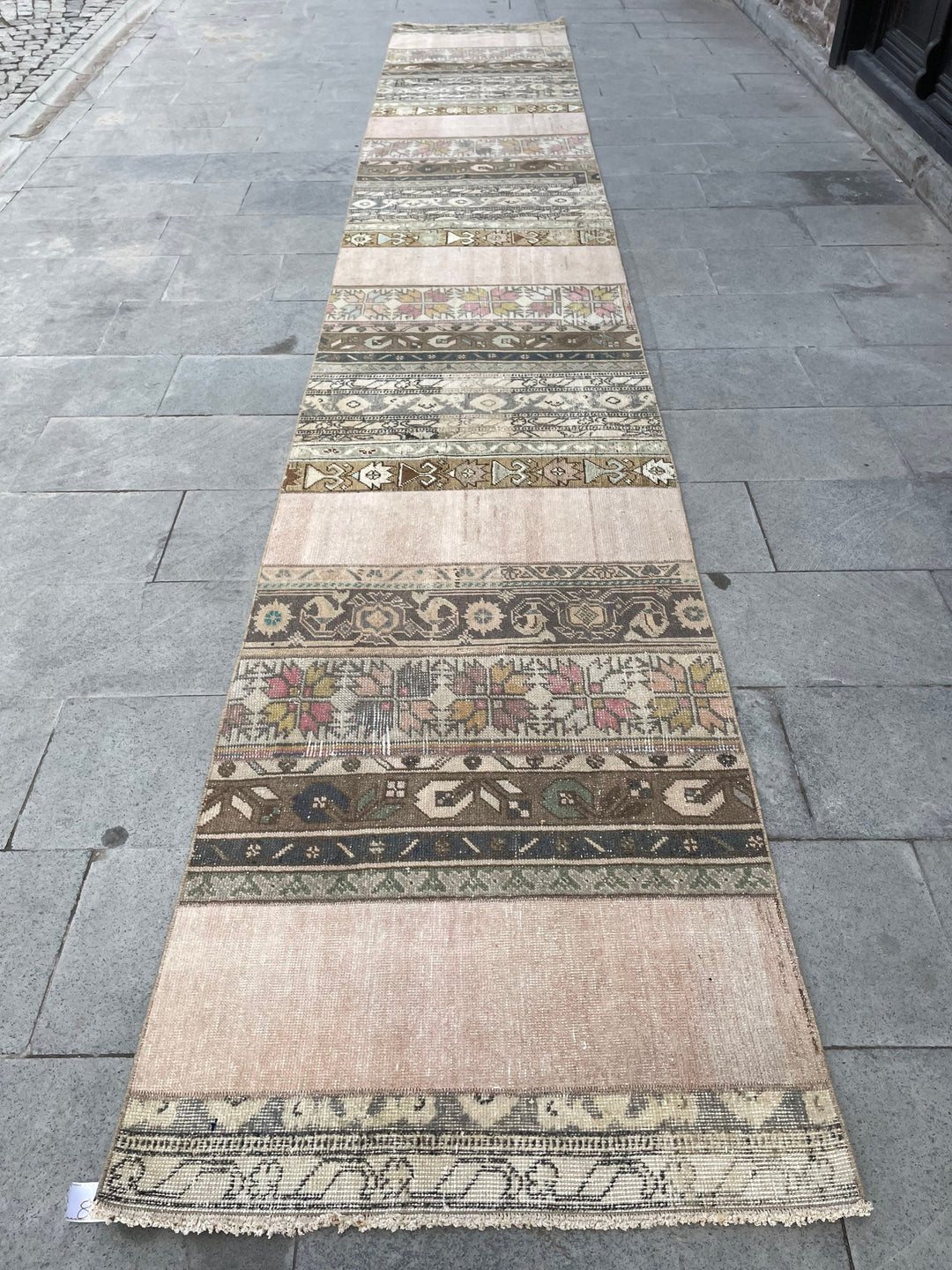 Beige Turkish Runner Rug 2' 9" x 17' 3" Hand-Knotted field