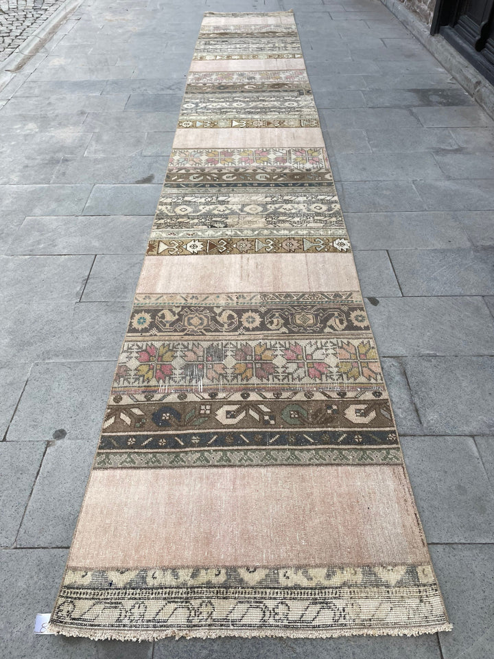 Beige Turkish Runner Rug 2' 9" x 17' 3" Hand-Knotted field