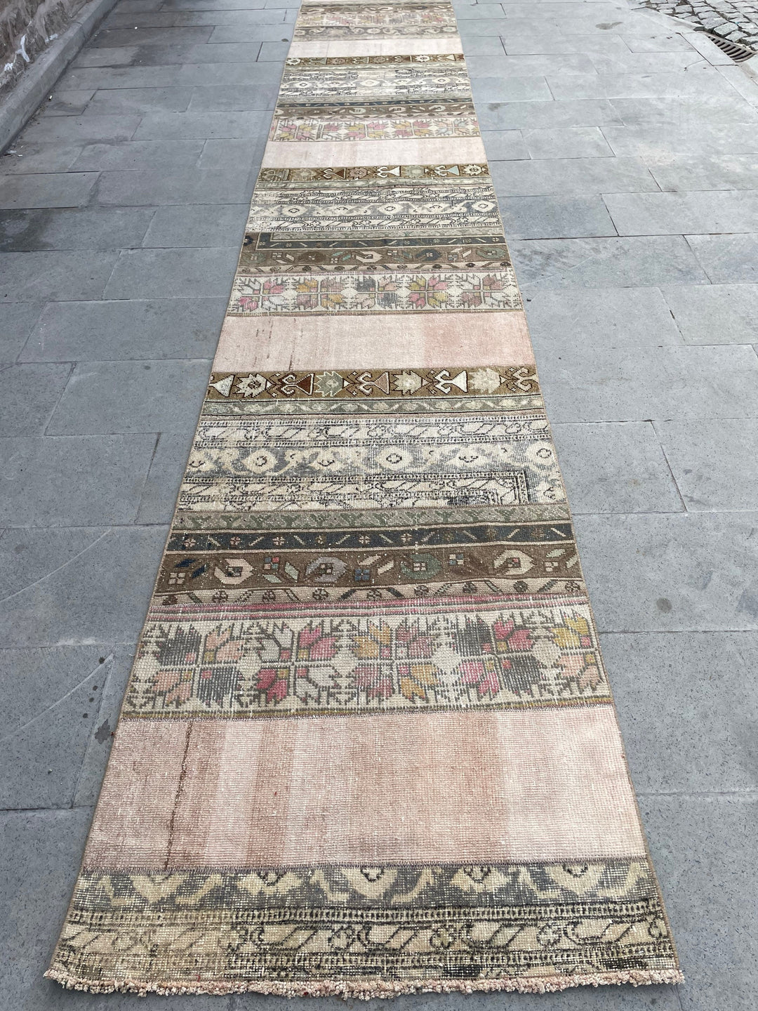 Beige Turkish Runner Rug 2' 9" x 17' 3" Hand-Knotted texture