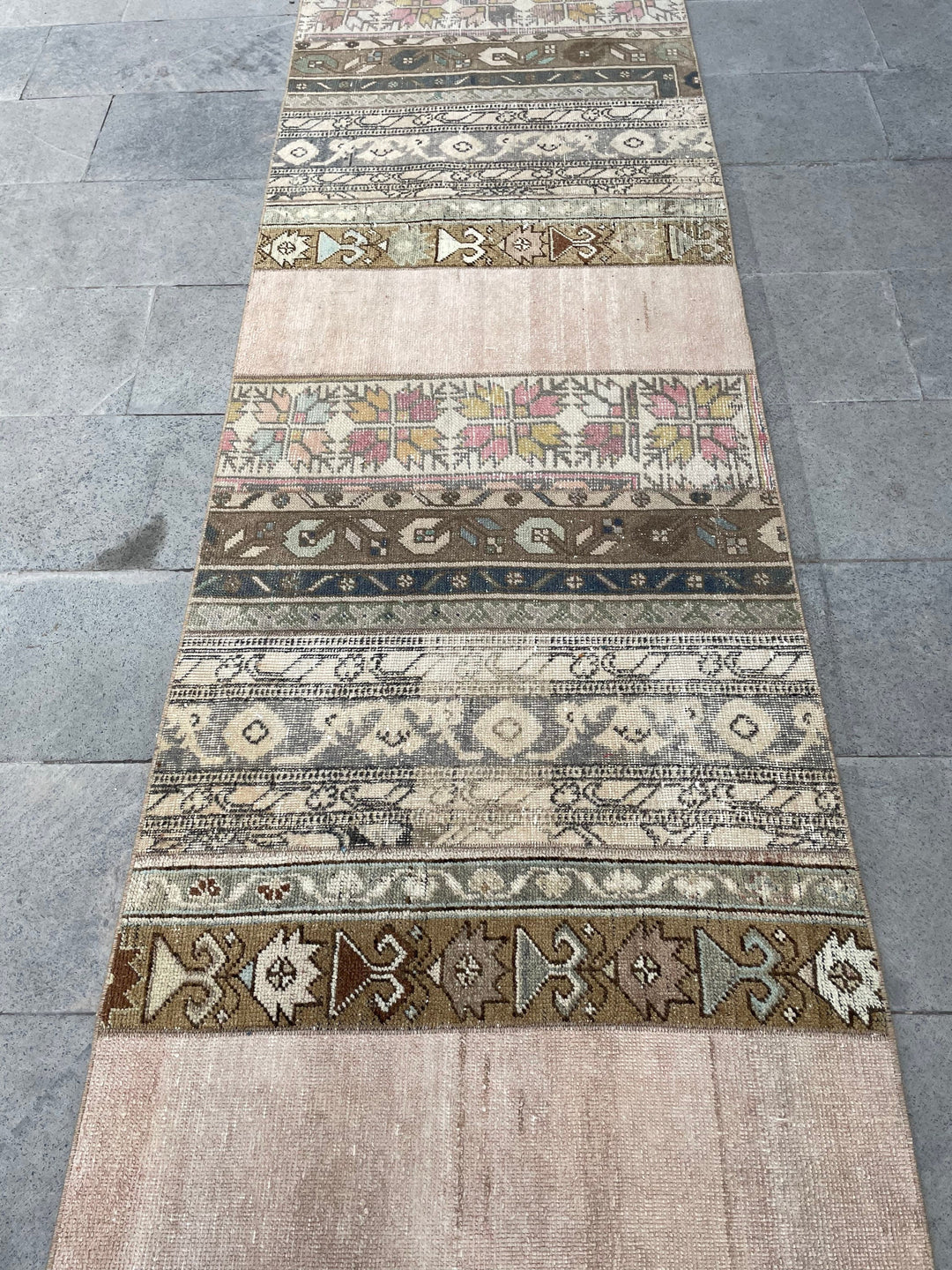 Beige Turkish Runner Rug 2' 9" x 17' 3" Hand-Knotted reverse