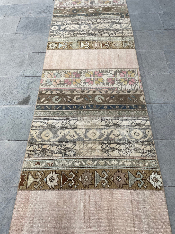 Beige Turkish Runner Rug 2' 9" x 17' 3" Hand-Knotted reverse